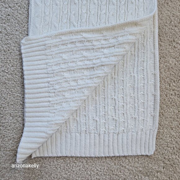 Wool or Wool Blend Cable Knit Ivory Scarf - Picture 6 of 15
